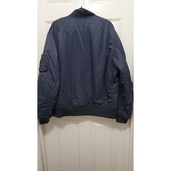 Uniglo Mens Navy Blue Quilted Bomber Jacket With Zip Closure & Snap Pockets Size - Picture 4 of 14